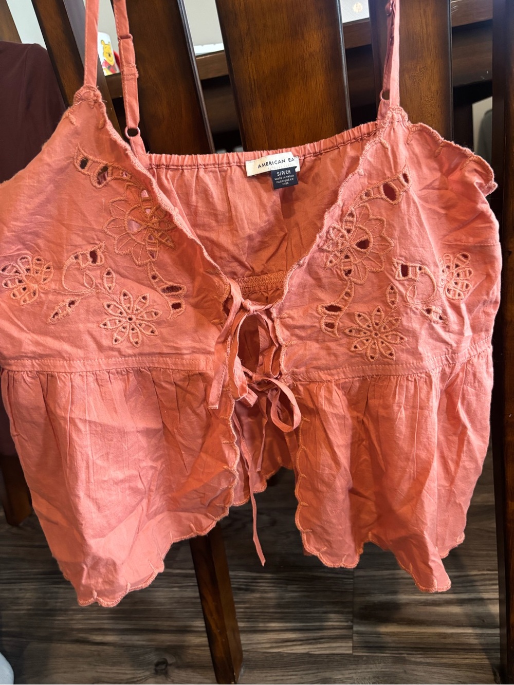 American Eagle Outfitters Coral Eyelet Tie-Front Camisole